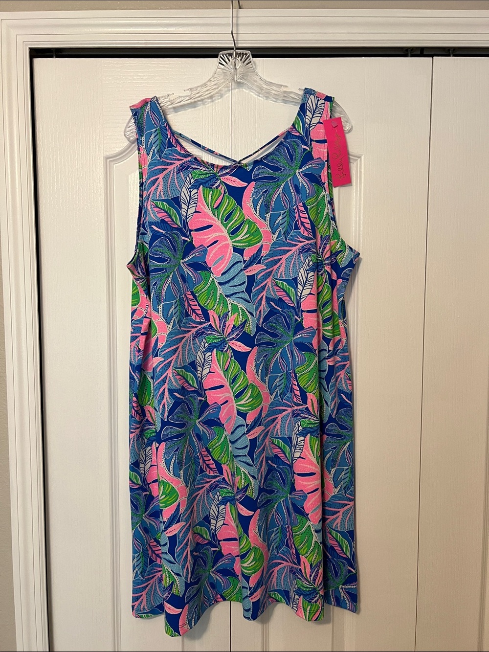 New with Tags NWT Lilly Pulitzer Blue Pink Tropical Leaf Shift Dress size XXL